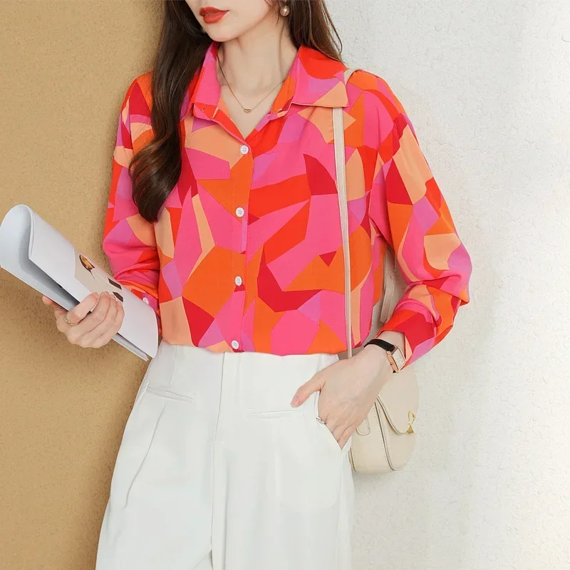 Arrival Women's Blusa Mujer for Spring Summer Fashion Trendy Print Ladies' Button-Down Shirt for Work and Casual