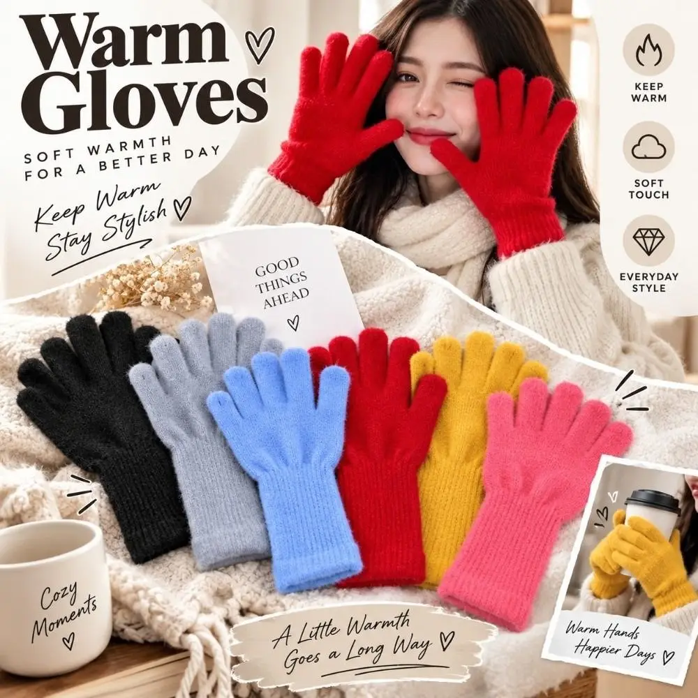 1 Pair Touchscreen Knitted Glove Warm Insulation Soft Knit Fabric Winter Glove Long Ribbed Cuff Touchscreen Glove Activities