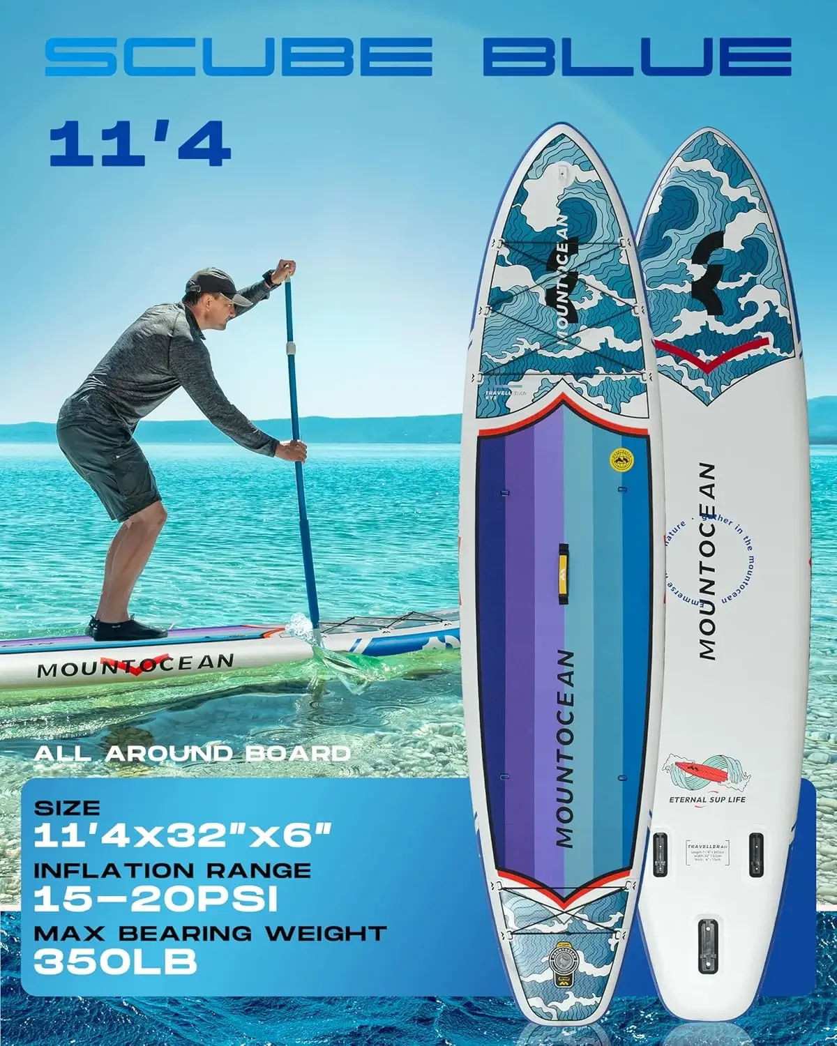 Paddle Board with Kayak Seat, Premium Paddle Board Accessories, Non-Slip Comfort Deck, Dual Bungees, Camera Mou