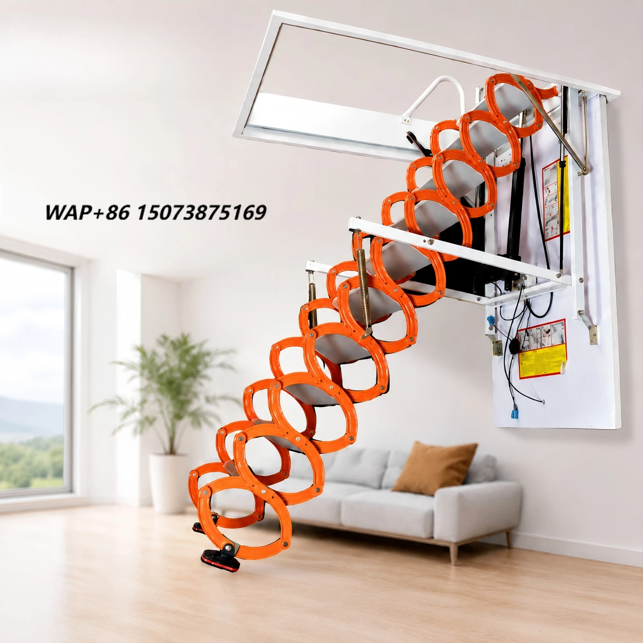 Factory Direct High Quality Modern Steel Attic Loft Folding Ladder with Electric Telescopic Function Handrail 300kg Capacity