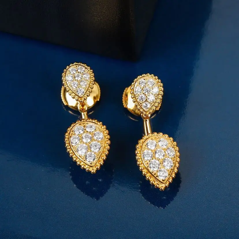

Europe Designer Gold Full Diamond Water Droplet 925 Silver Earrings Women Top Quality Luxury Jewelry Trend 2024