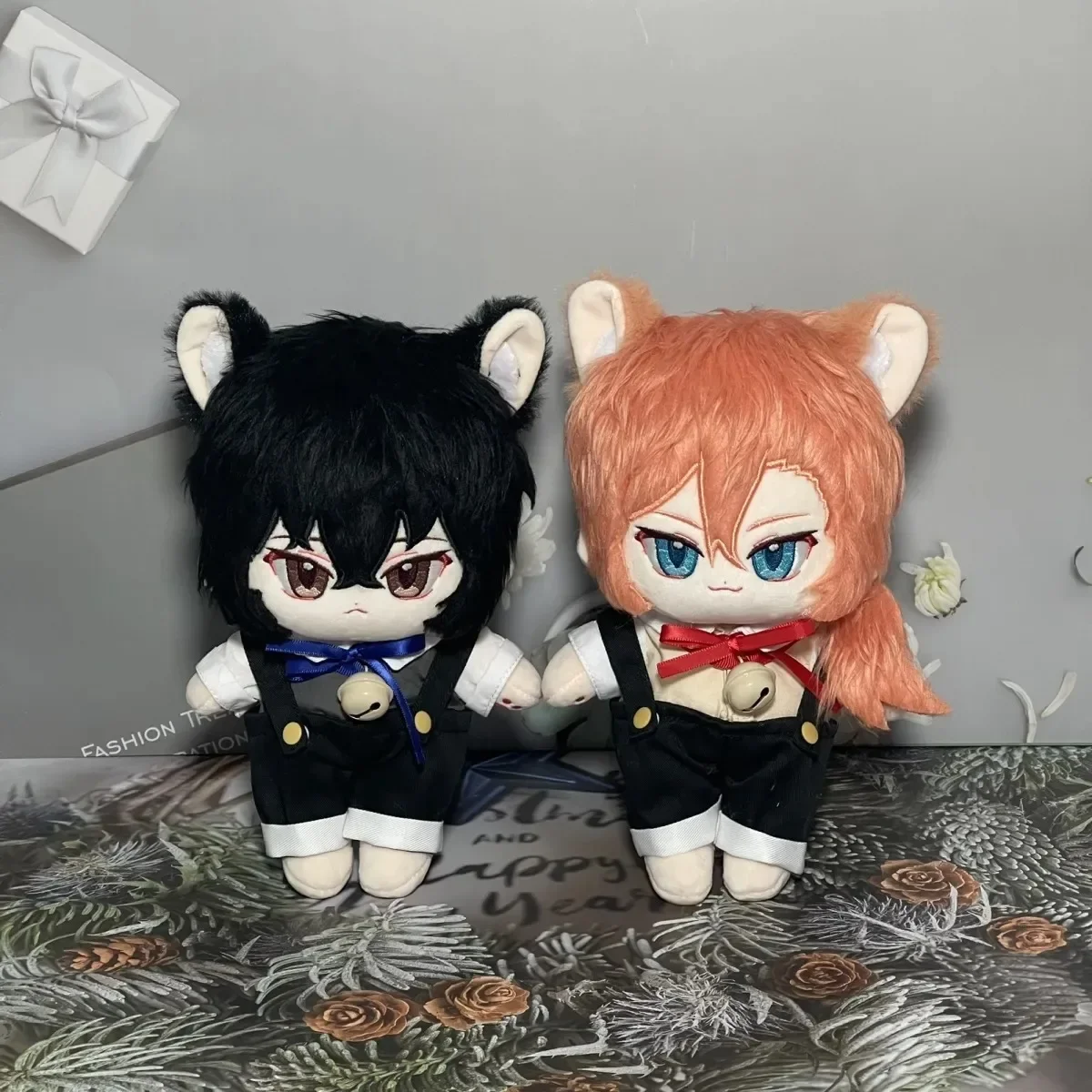 20cm Game Anime Dazai Osamu Nakahara Chuya Handsome Animal Ears Plush Doll Stuffed Body Dress UP Cotton Mascot Xmas Gift Toys