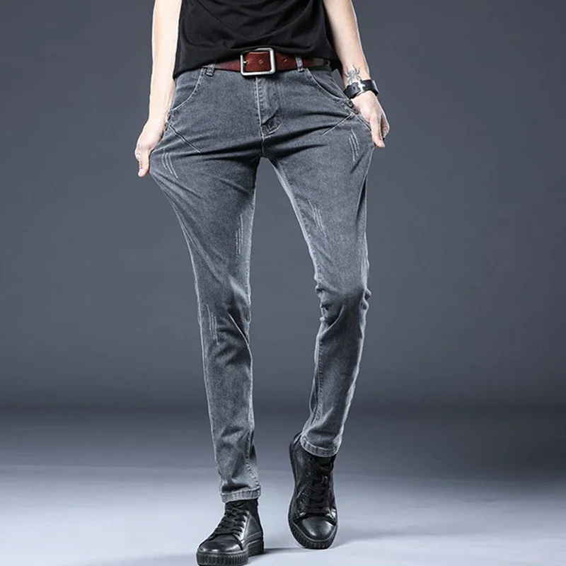 2026 New Gray Skinny Jeans Men's Slim Elastic Korean Fashion Vintage Casual Fee… - Image 4