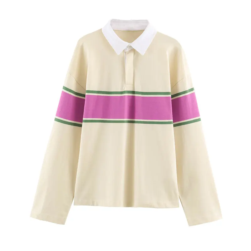 Loose Long Sleeve Women's  Shirt Color Block Striped New Arrival Autumn 2026 Fashion Casual Creative Pattern Design