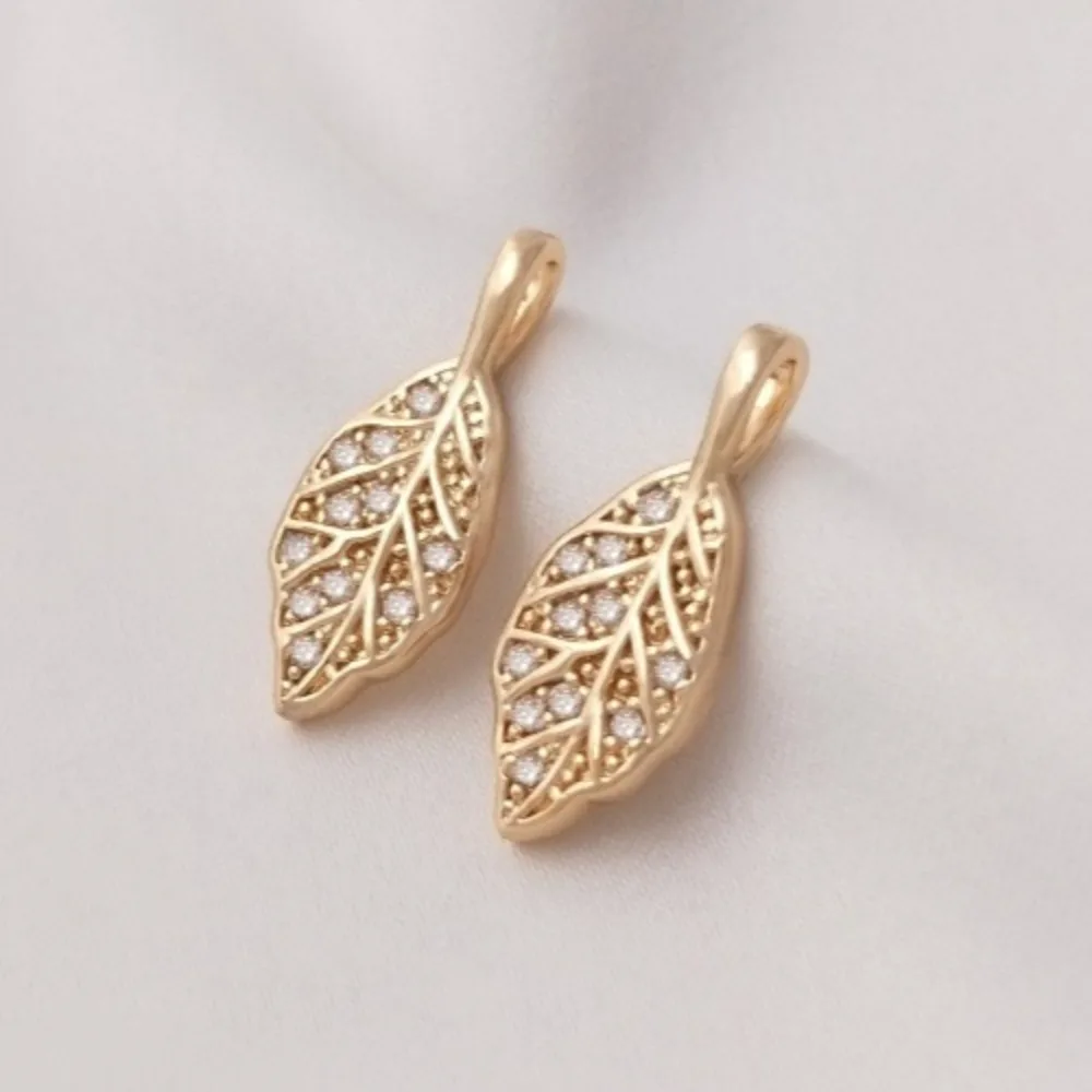 

1Pcs Copper Charms 14K Gold Color Zircon Leaf Pendant Gold Plated Pendant DIY Bracelet Necklace Earrings Jewelry Pendant