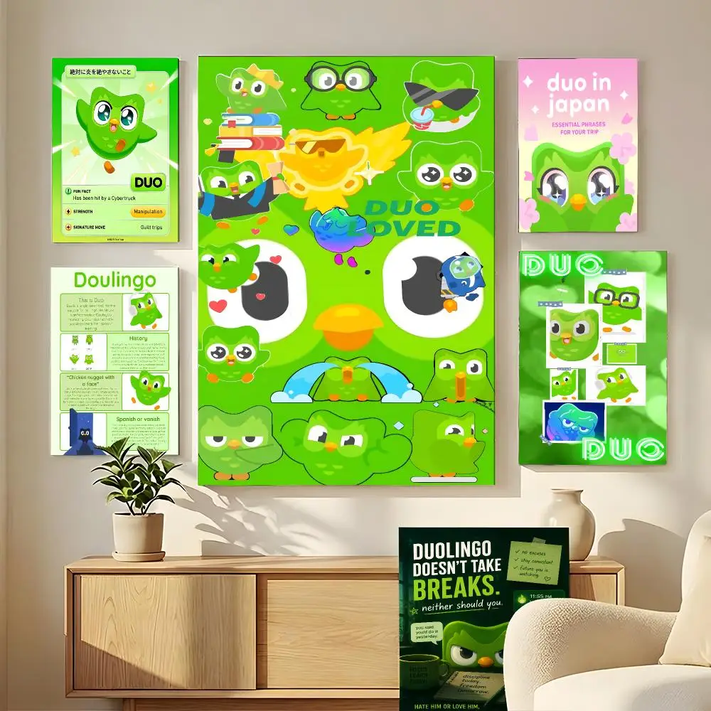 D-Duolingo Owl D-Duo Painting Calligraphy Wall Art HD Canvas Oil Painting Posters Prints Home Bedroom Living Room Decor Gift