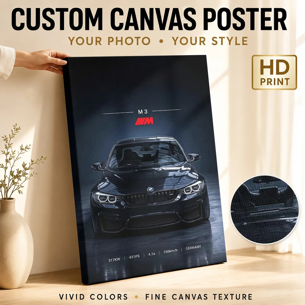 Sleek black Sports M3 f80 Performance Framed Canvas Poster Personalized Modern Aesthetic Canvas Wall Art for Dining Room Decor