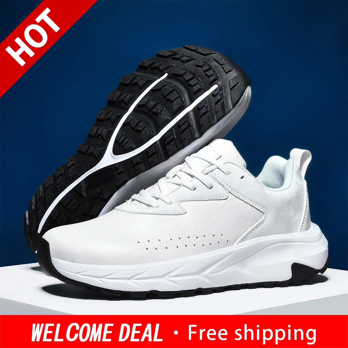 Leather Casual Sneakers Thick Chunky Platform Height Increase Shoes Anti-slip Wear-resistant Outdoor Walking Sports Dad Shoes