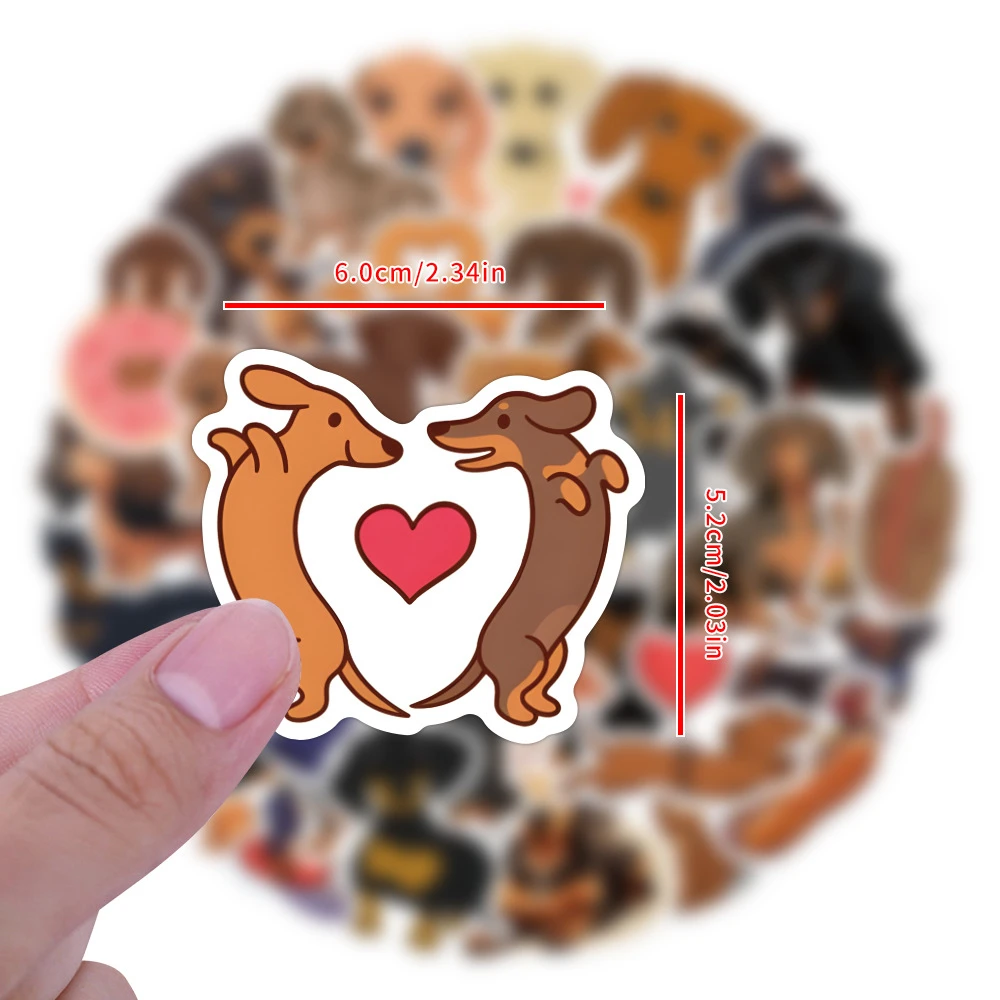 10/60PCS Cute Dachshund Dog Cartoon Animal Stickers Decal Motorcycle Travel Luggage Guitar Waterproof Sticker Decals Kids Toys