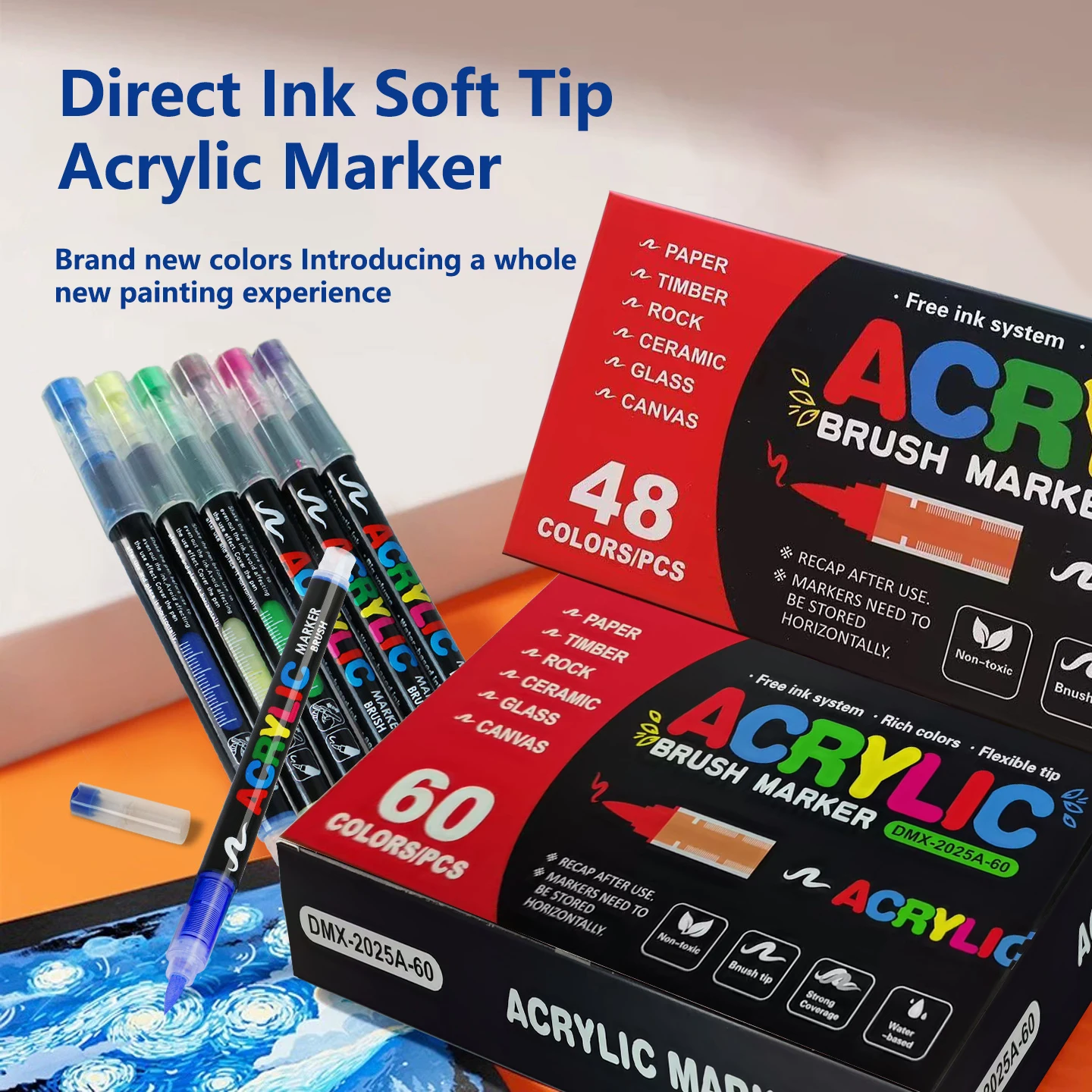 

12/24/36/48/60 Colors Acrylic Paint Pens Markers Brush Tip Paint Markers For Rock Painting Wood Stone Christmas Gift DIY Crafts