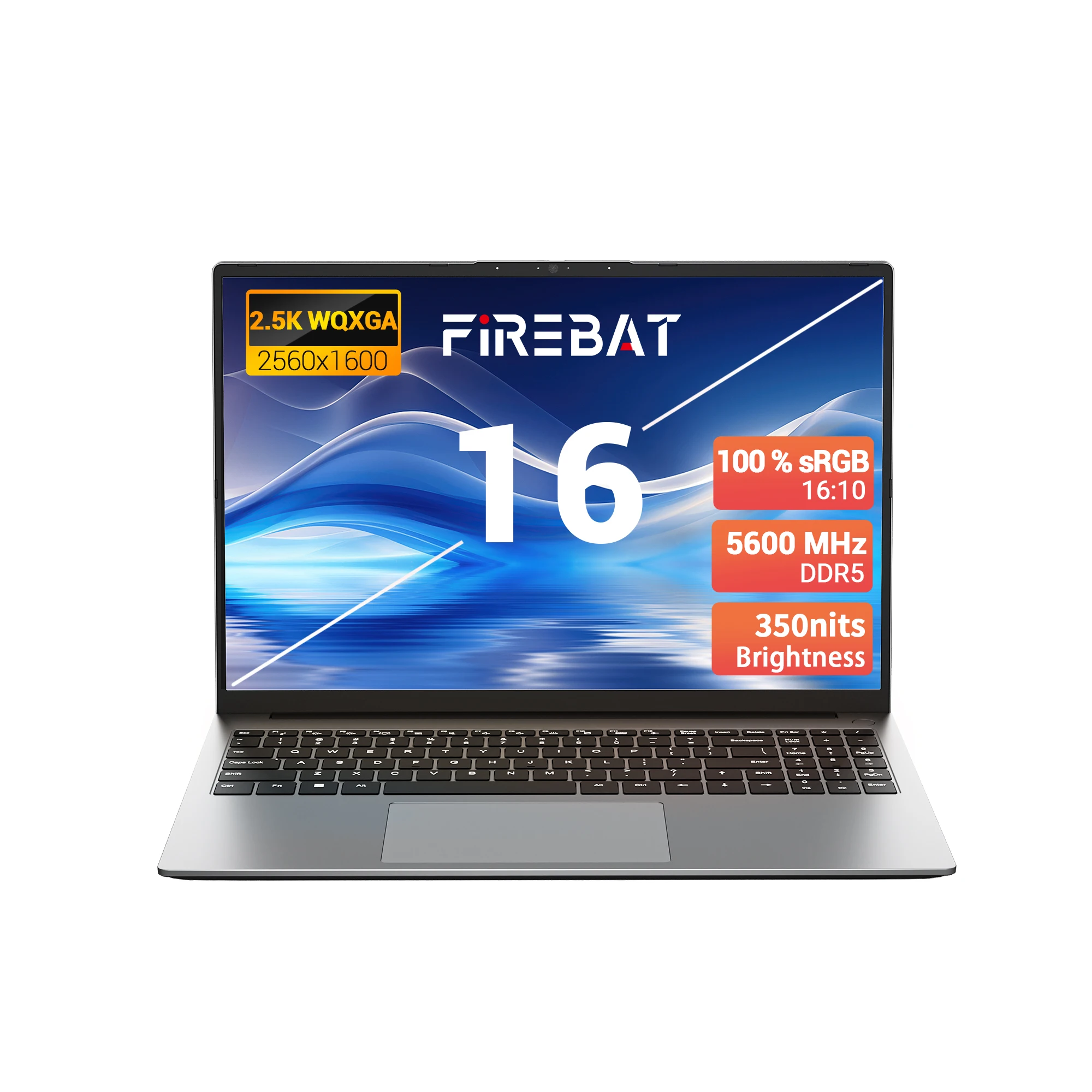 FIREBAT U6B: laptop voor kantoor, met AMD Ryzen 7 H 255-processor, 16 GB DDR5-RAM, M.2 PCIe 512 GB SSD, Engels toetsenbord. Specificaties: 16 inch, 2,5K, 120 Hz scherm, WiFi 6, BT 5.2, Windows 11,