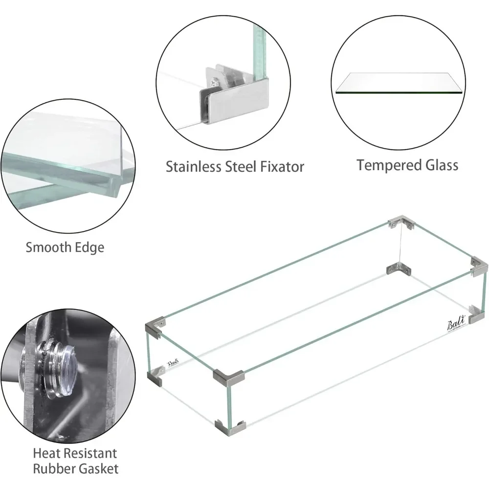 Customizable-Gas Fire Pit Table Wind Guard Clear Tempered Glass Flame Shield For Rectangular Outdoor Fire Pit, 30.7 X 11.8 X 5.9