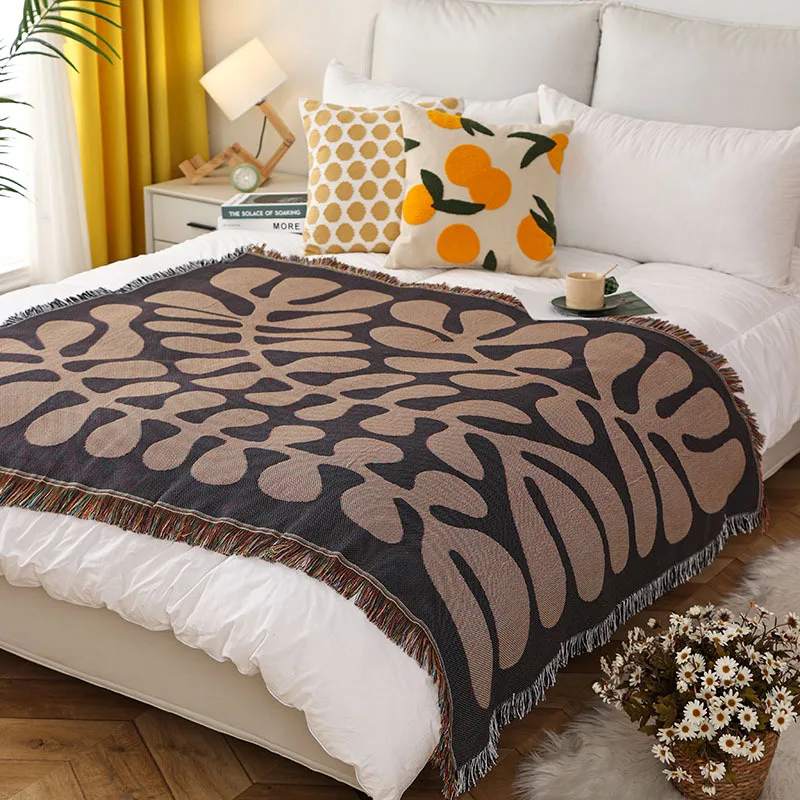 Vintage American Casual Blanket Leaves Knitted Towel Quilt Warm Sofa Chair Cover Soft Breathable Nap Quilt Bedspread Home Decor