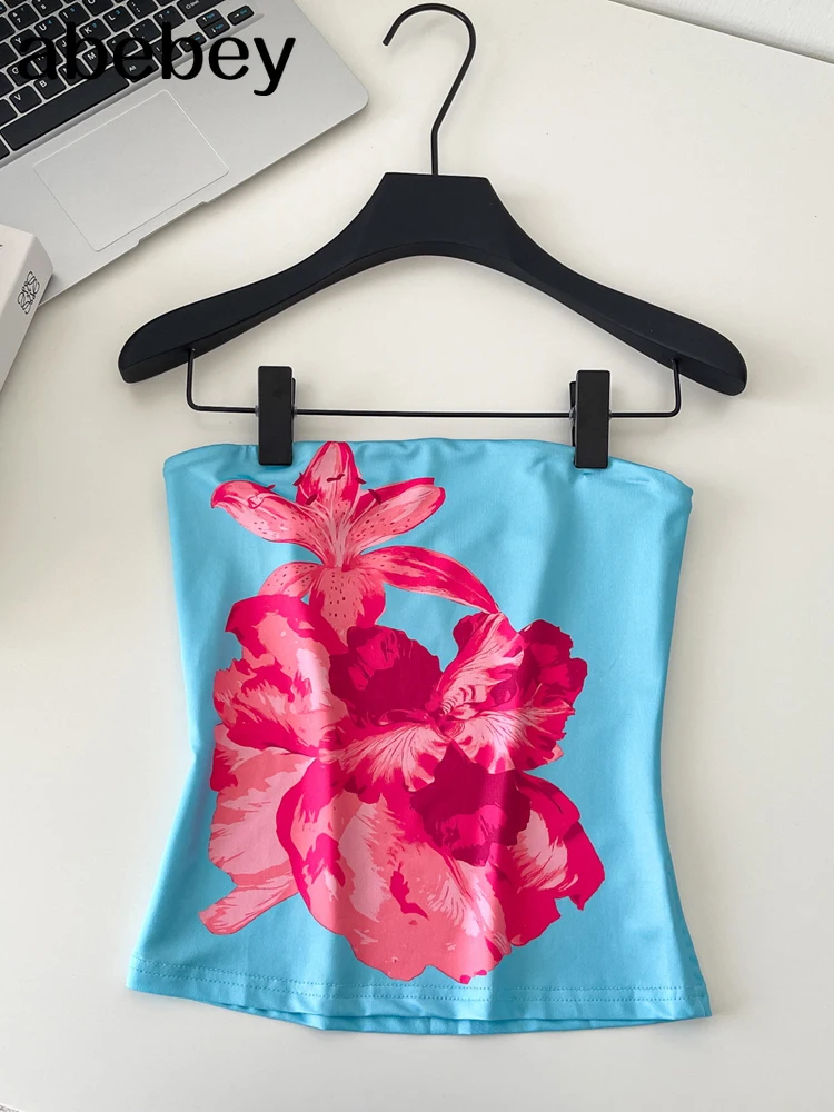 

2026 New Floral Print Off-Shoulder Crop Top Stretchy Summer Tube Top Y2K Boho Chic Top for Beach Vacations/Streetwear