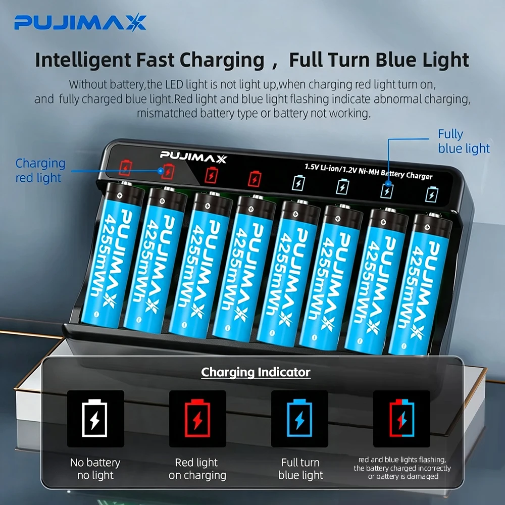PUJIMAX Original Rechargeable Battery 1.5V AA 4255mWh+AAA 1100mWh Li-ion Batteries for Clocks Mice Computers Toys Remote Control