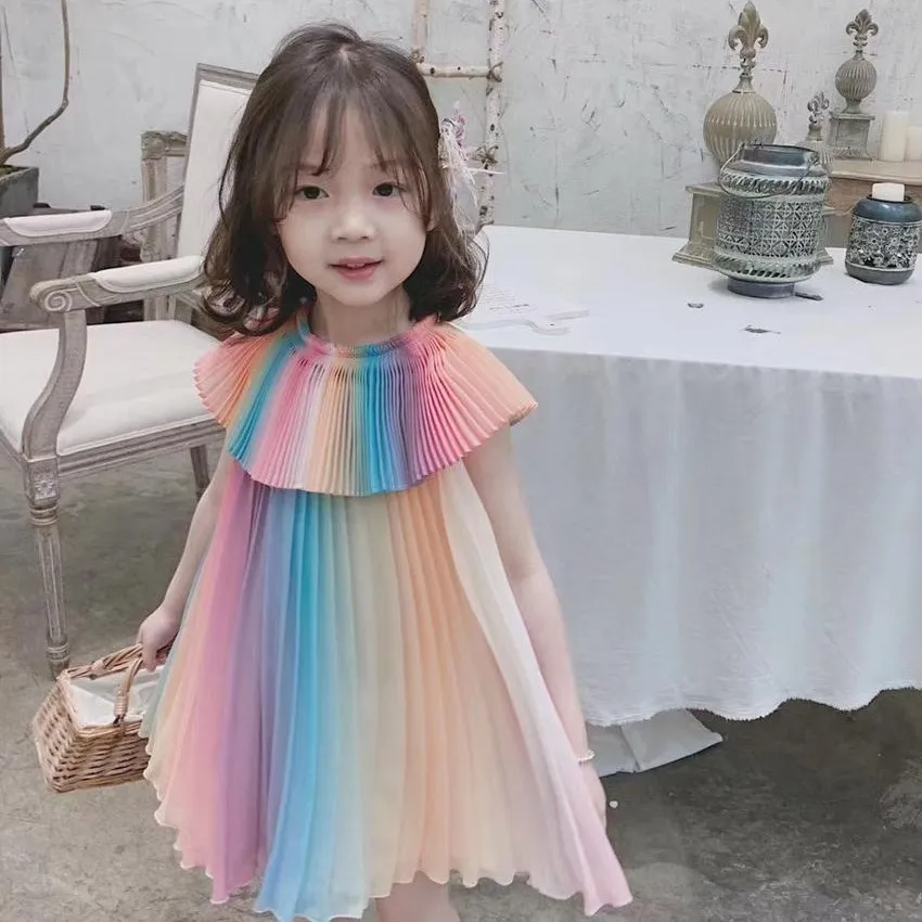 baby girls dress rainbow sweet summer dresses for girls princess dresses Chiffon fabric fairy dress baby girl clothes