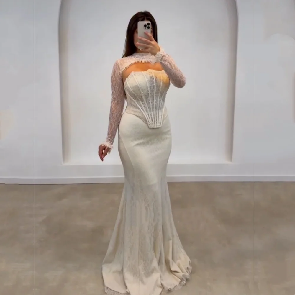 

Индивидуальный пошив: Вечернее платье с длинными рукавами из кружева, фасон «русалка», для особых случаев, элегантное, для вечеринок и свадеб