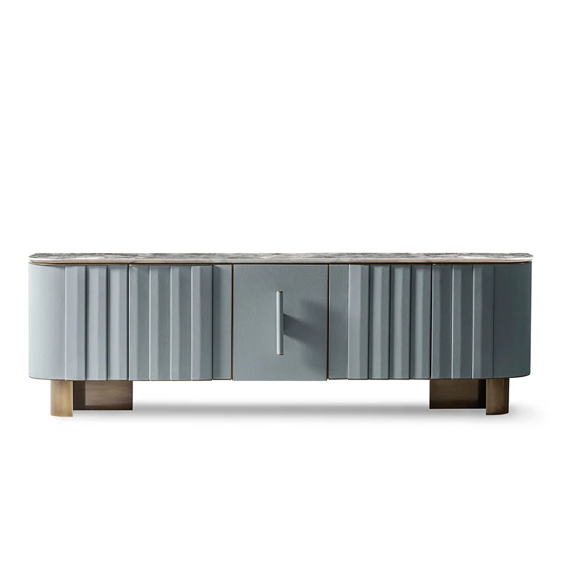 

Modern Simple Luxury TV Cabinet Metal Panel Wood Marble Finish Home Furnishing Hotel Restaurant Features Light