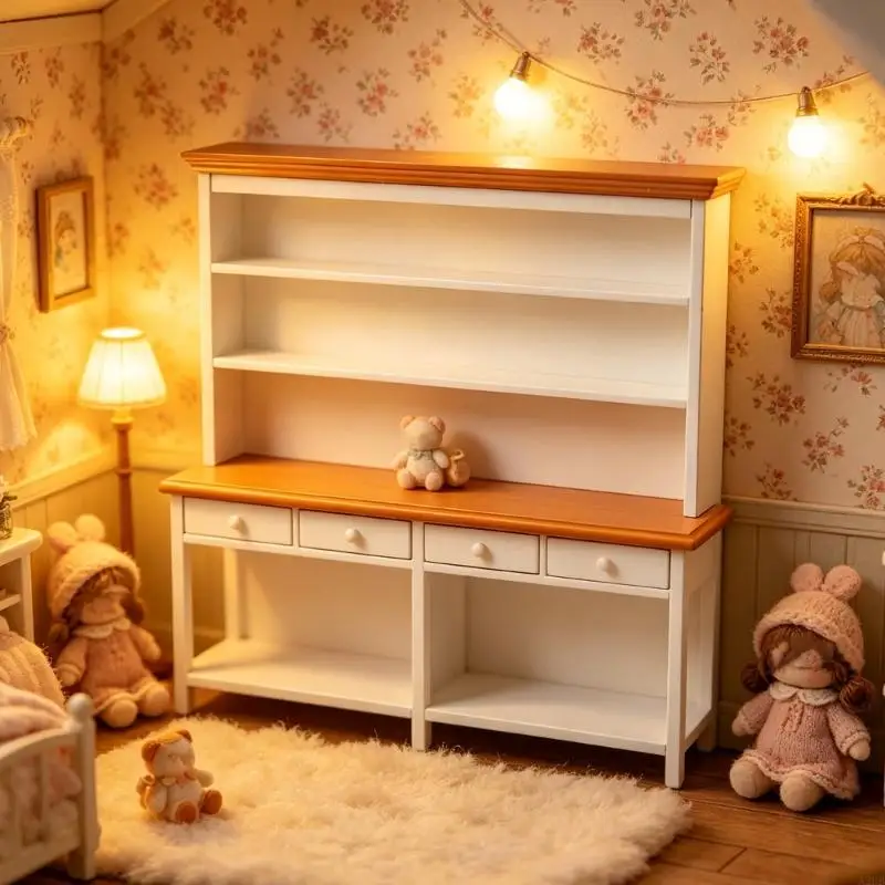 Miniatur-Seitenschrank Maßstab 1:12 für die Puppenhausdekoration mit feiner Holzverarbeitung und realistischen für – Detail 7