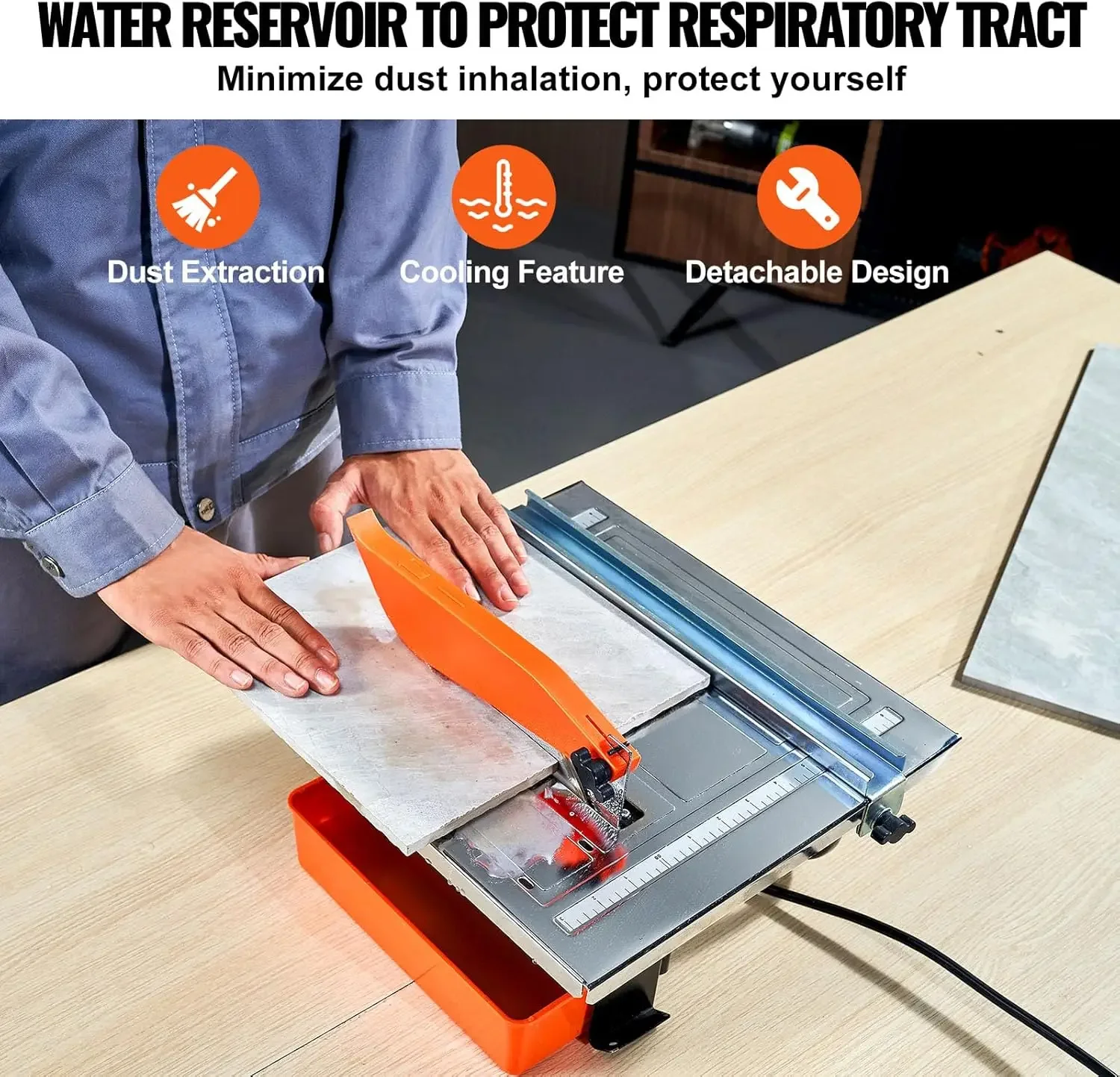 7-inch 65Mn Steel Blade,Wet Tile Saw,3500 RPM Induction Motor,Tile Cutter Wet Saw with Water Reservoir,0-45 Degrees Miter Angle