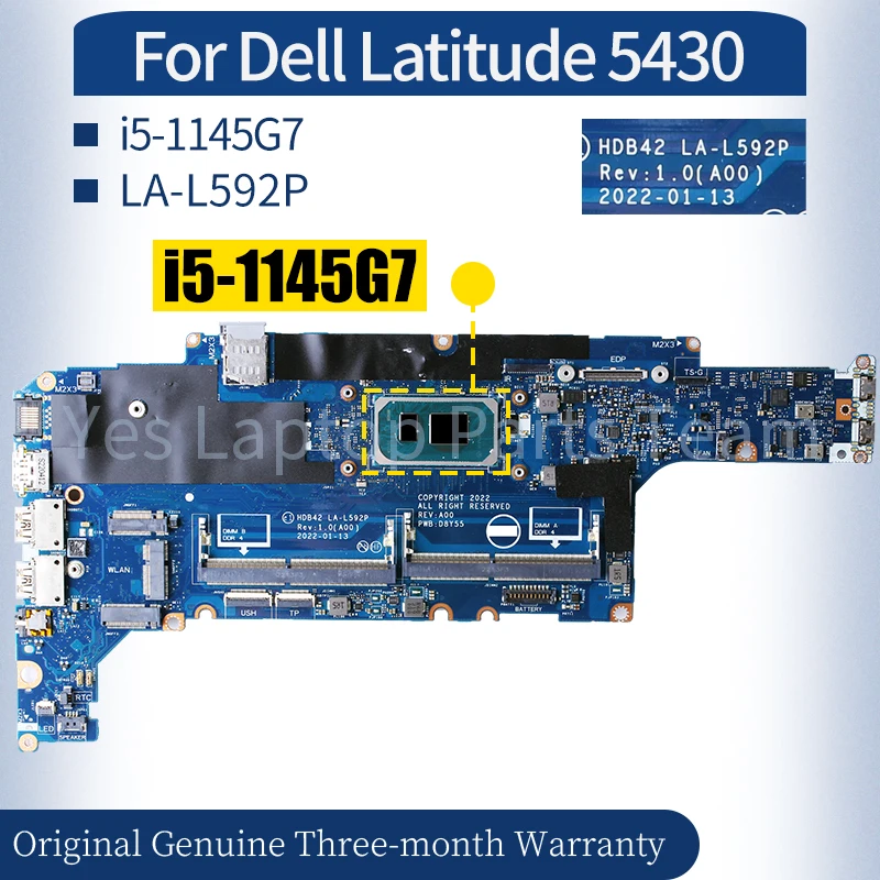 

For Dell Latitude 5430 Laptop Mainboard LA-L592P 071H1D i5-1145G7 Notebook Motherboard