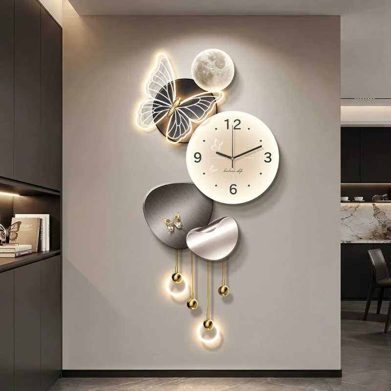 Modern Light Luxury Butterfly Wall Decor Accent Panel LED Display Furnish Asymmetrical Hanging Wall Art for Entryway & Corridor
