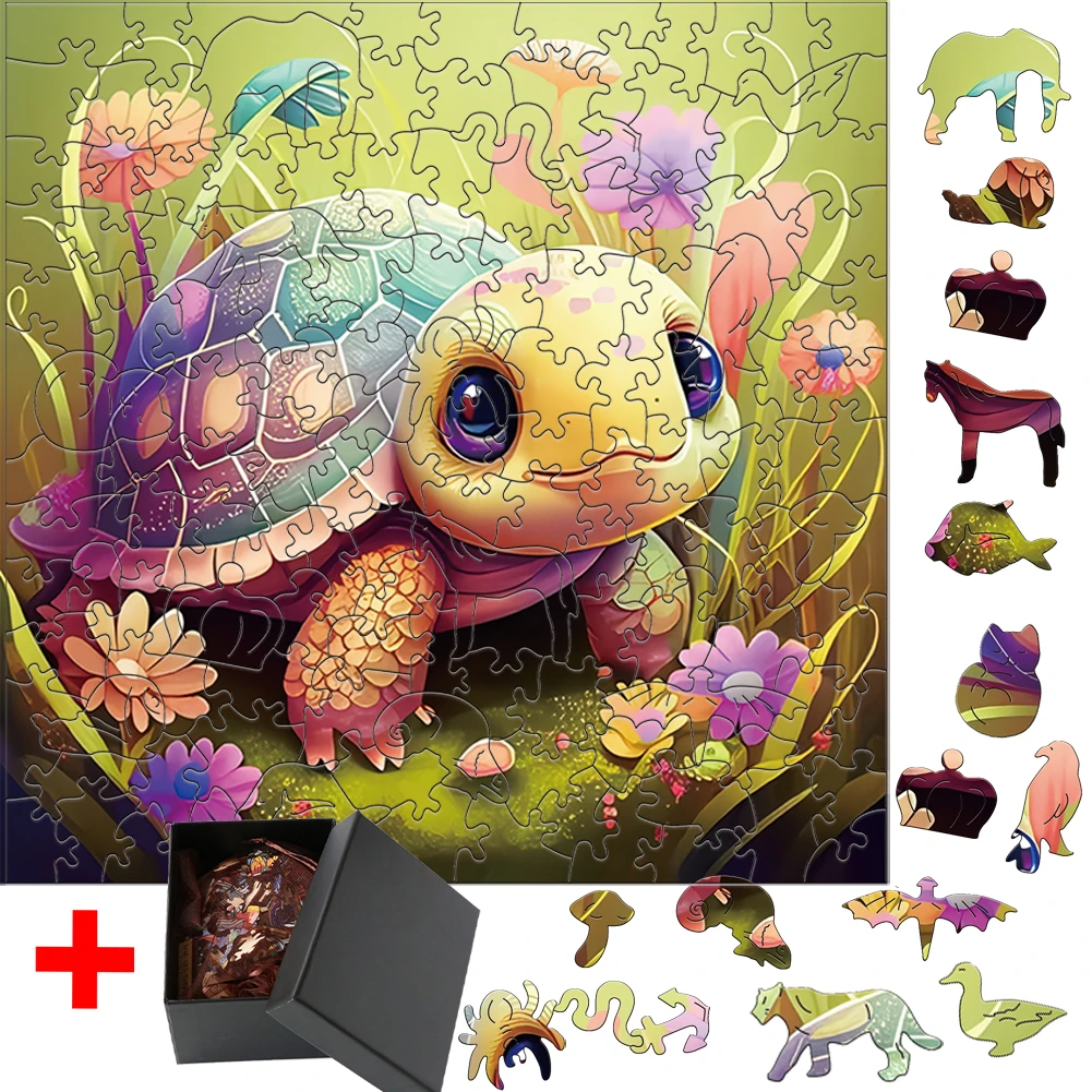 Wooden Jigsaw Puzzle Turtle DIY Crafts Animal Wooden Puzzles For Adults Kids Family Interactive Game with Unique Pieces Gift Toy