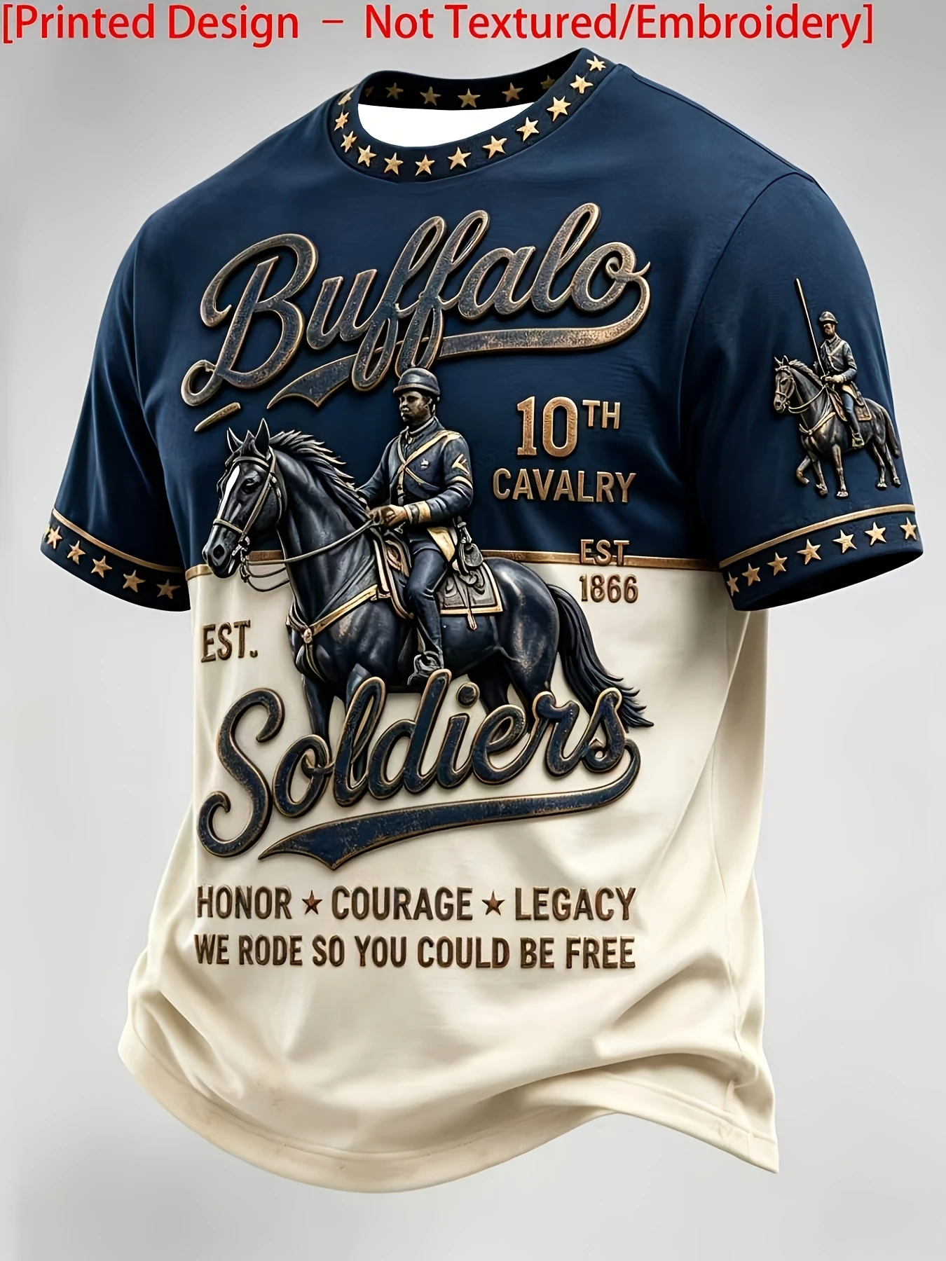 Men's Buffalo Soldier 10th Cavalry Regiment Retro Graphic T-shirt, paying tribute to courage, casual crew neck short-sleeved T-s