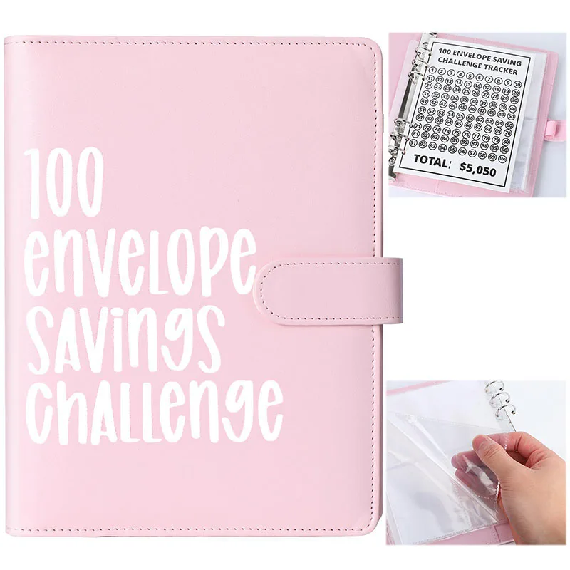 

Challenge Binder with Envelope, Cash Binder with Envelope, Money Saving Envelope for School and Home, 100 Envelope