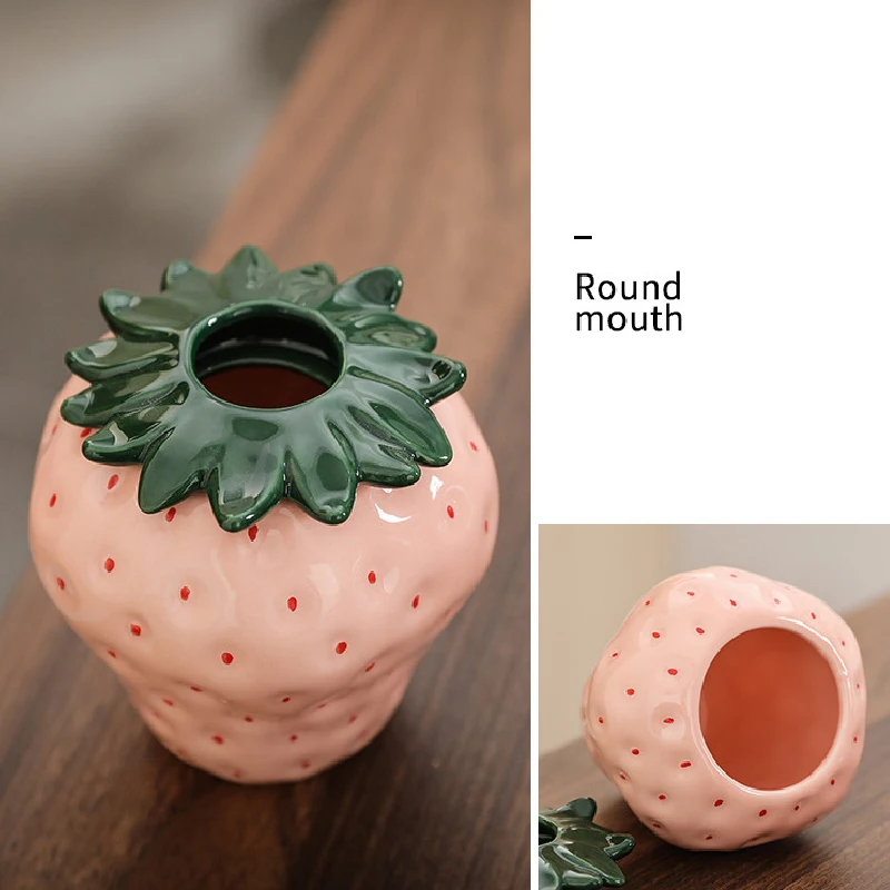 Cartoon Strawberry Vase Strawberry-shaped Ceramic Vase Floral Accessories Fruit Pots Flowerpots Home Decoration Accessories New