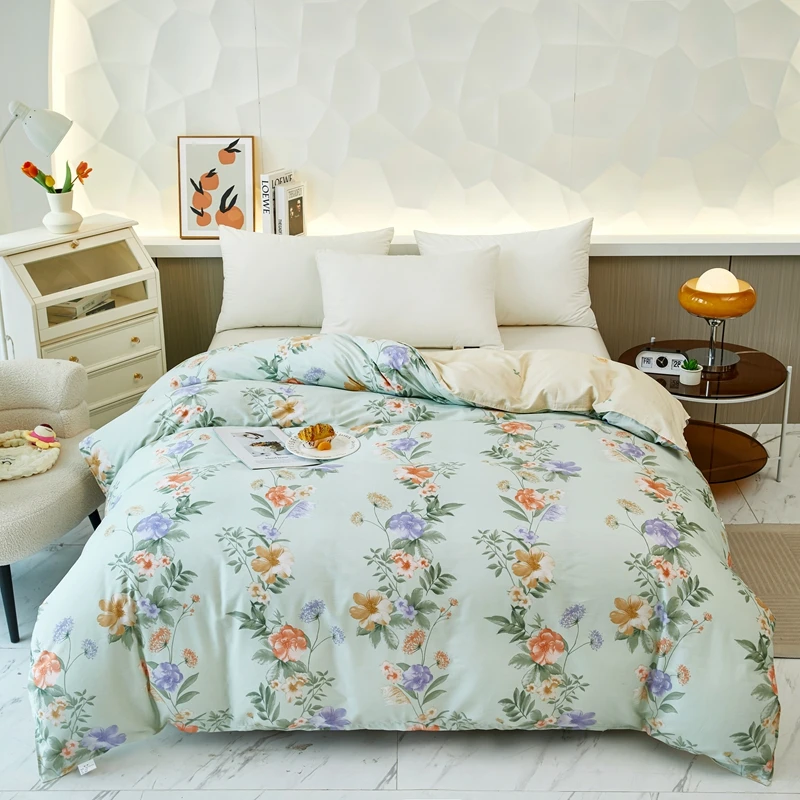 Garden Colorful Floral Pattern Quilt Cover 1Pc 100% Cotton Luxury Duvet Cover Skin-friendly Soft Easy Care Queen Size Bedding