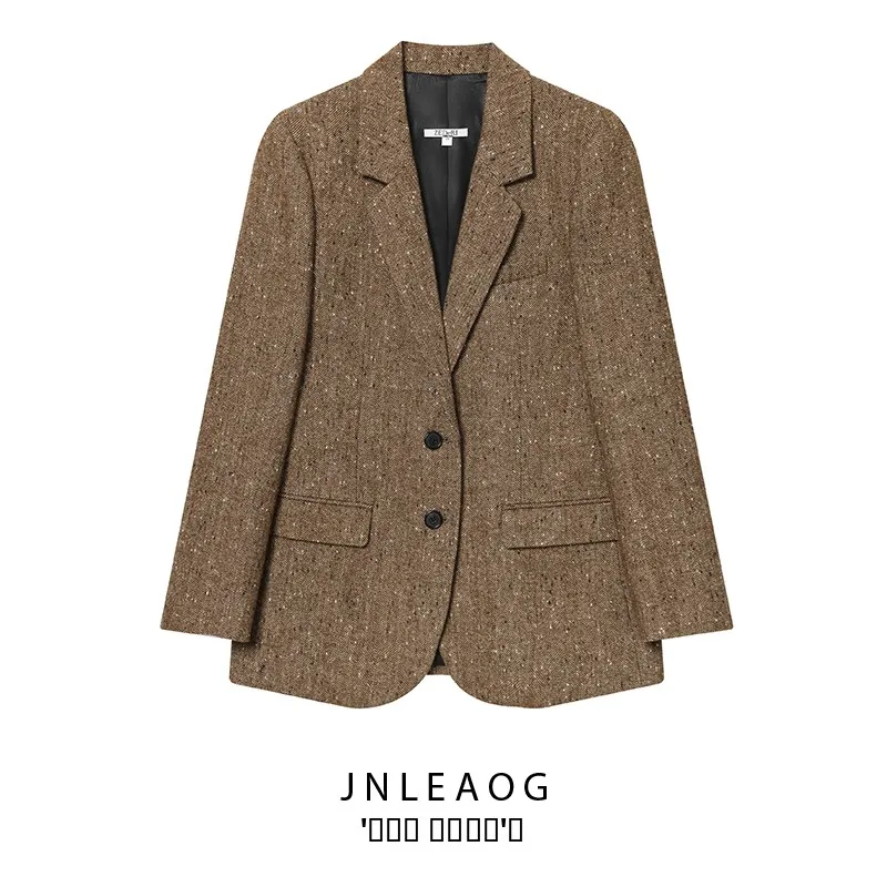 

JNLEAOG модный смешанный шерстяной женский костюм в клетку Jaet, осеннее новое поступление, деловой повседневный длинный све, свободный крой