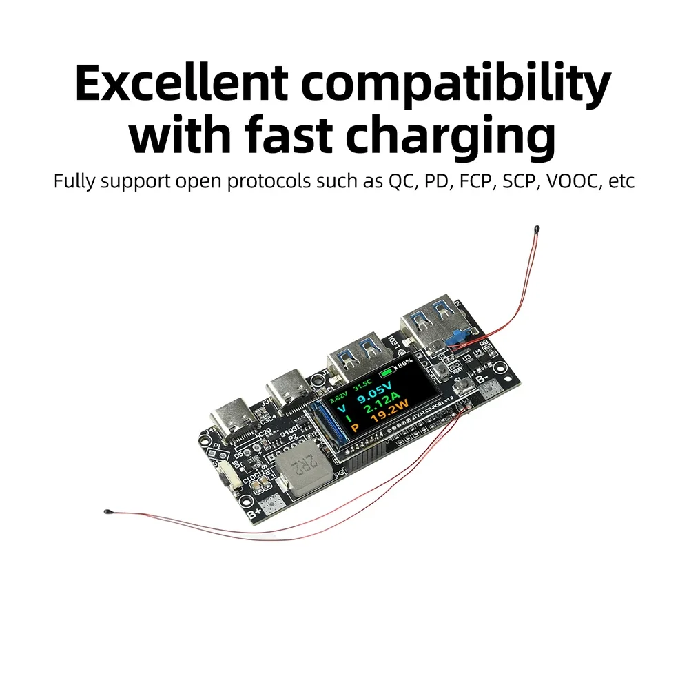 22,5W DIY Tragbares Powerbank-Mainboard mit 0,96 Zoll TFT-Farbdisplay, PD-Multi-Protokoll-Schnellladung für Elektronische Komponenten – Detail 11