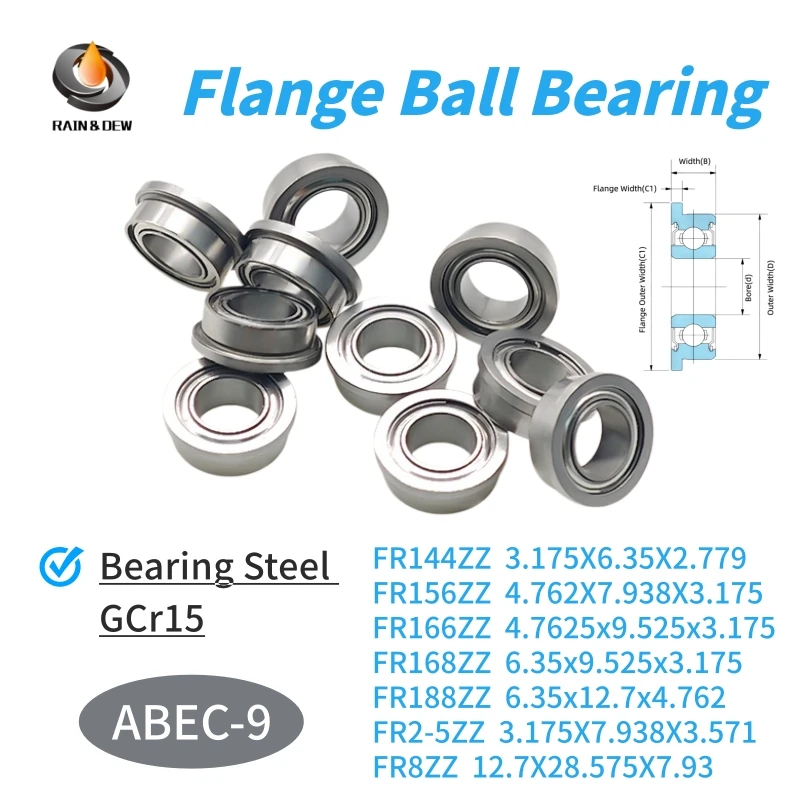 10 Pezzi Cuscinetti a Sfera Flangiati FR168ZZ 6.35x9.525x3.175mm, FR144ZZ 3.175X6.35X2.779mm, FR156ZZ 4.762X7.938X3.175mm ABEC-9