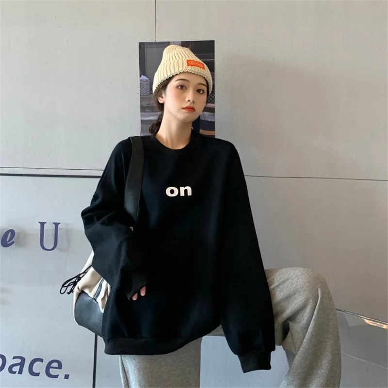 

Sporty Women's Hoodie Solid Color Letter Printing Pullovers Loose O-neck Sweatshirt Simple Casual Tops Girl's Y2k Clothes Autumn