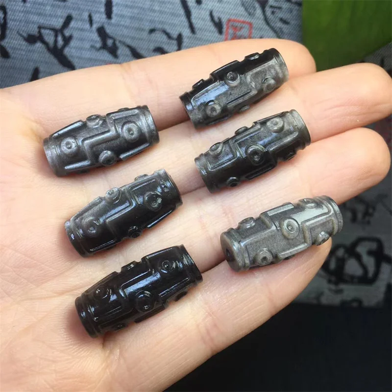 

10PCS Natural Silver Obsidian Dzi Pendant DIY Necklace Fashion Jewelry Accessories Men Women Luck Healing Gift 10X22MM