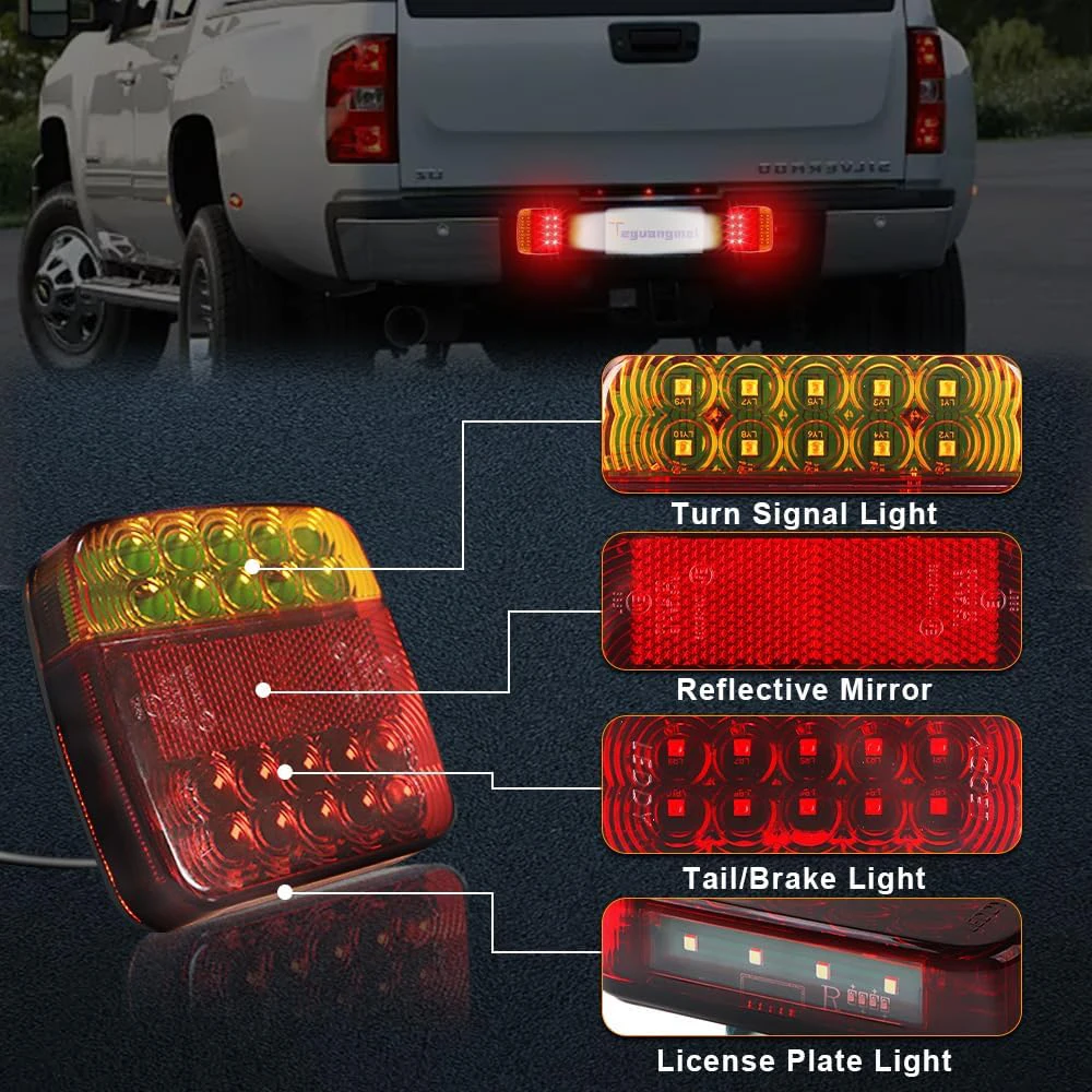 Warning Light 12V 24V Trailer Tail Light with Magnet Combination Towing Taillight License Number Plate & Reflector Turn Signal