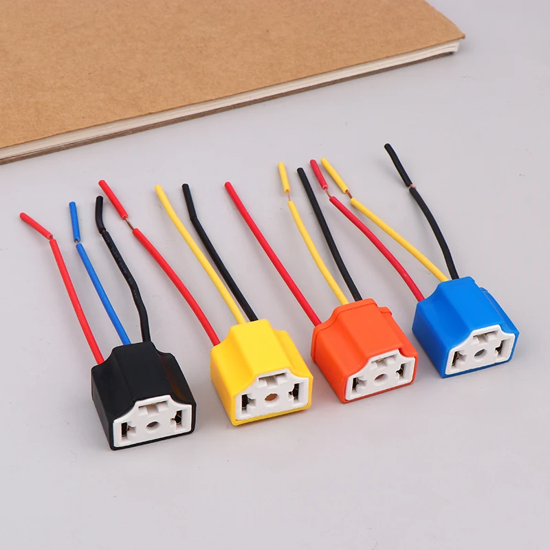 2Pcs/set Car H4 3-hole Ceramic Bulb Socket Copper Wire Wiring Bulb Plug Car Headlight Bulb Lampholder Light Beam Socket Plug