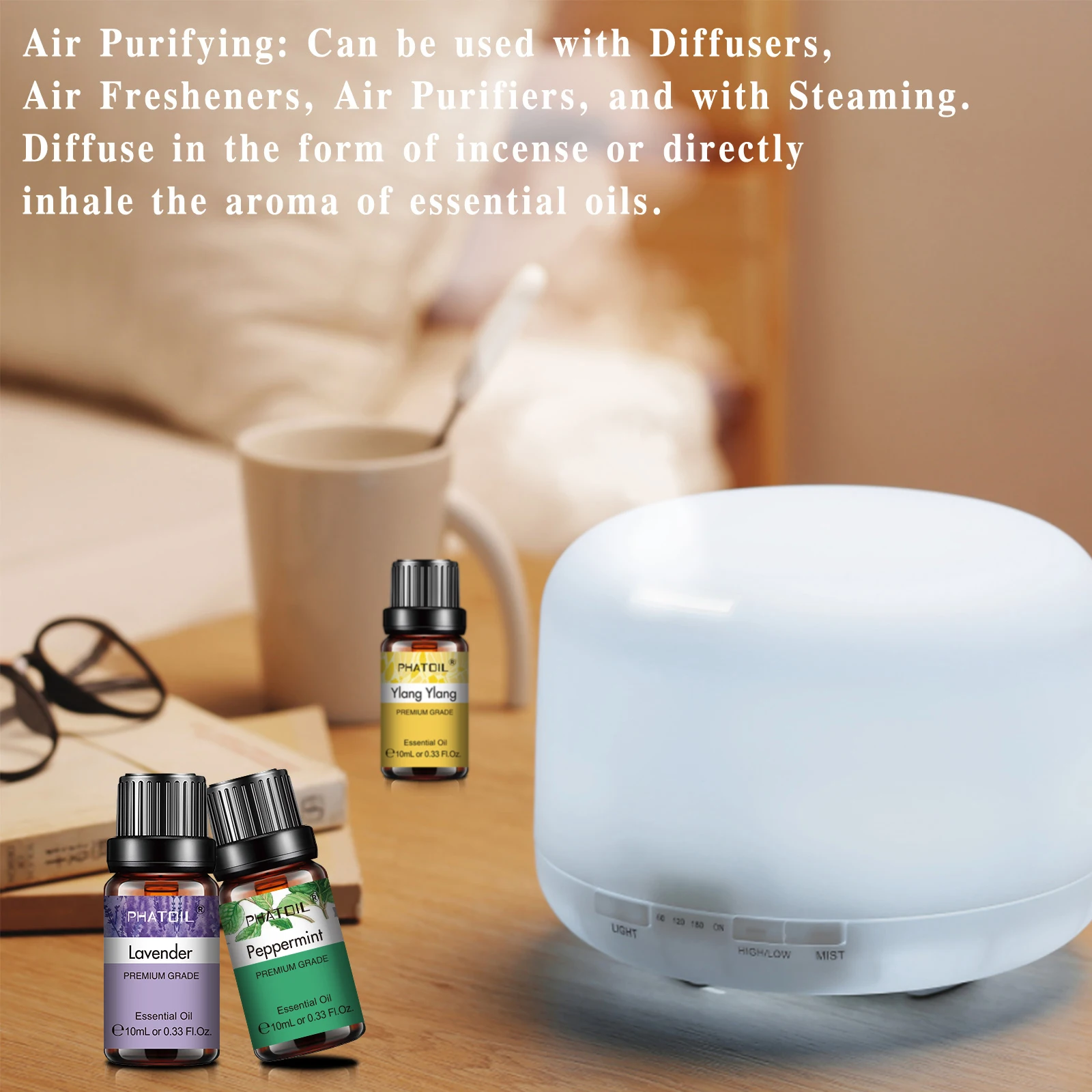 PHATOIL Ätherische Öle Set für Diffusor – 10 ml ätherische Öle aus Lavendel, Eukalyptus, Bergamotte, Vanille, Sandelholz, Teebaum, 1/6/10 Stück – Detail 4