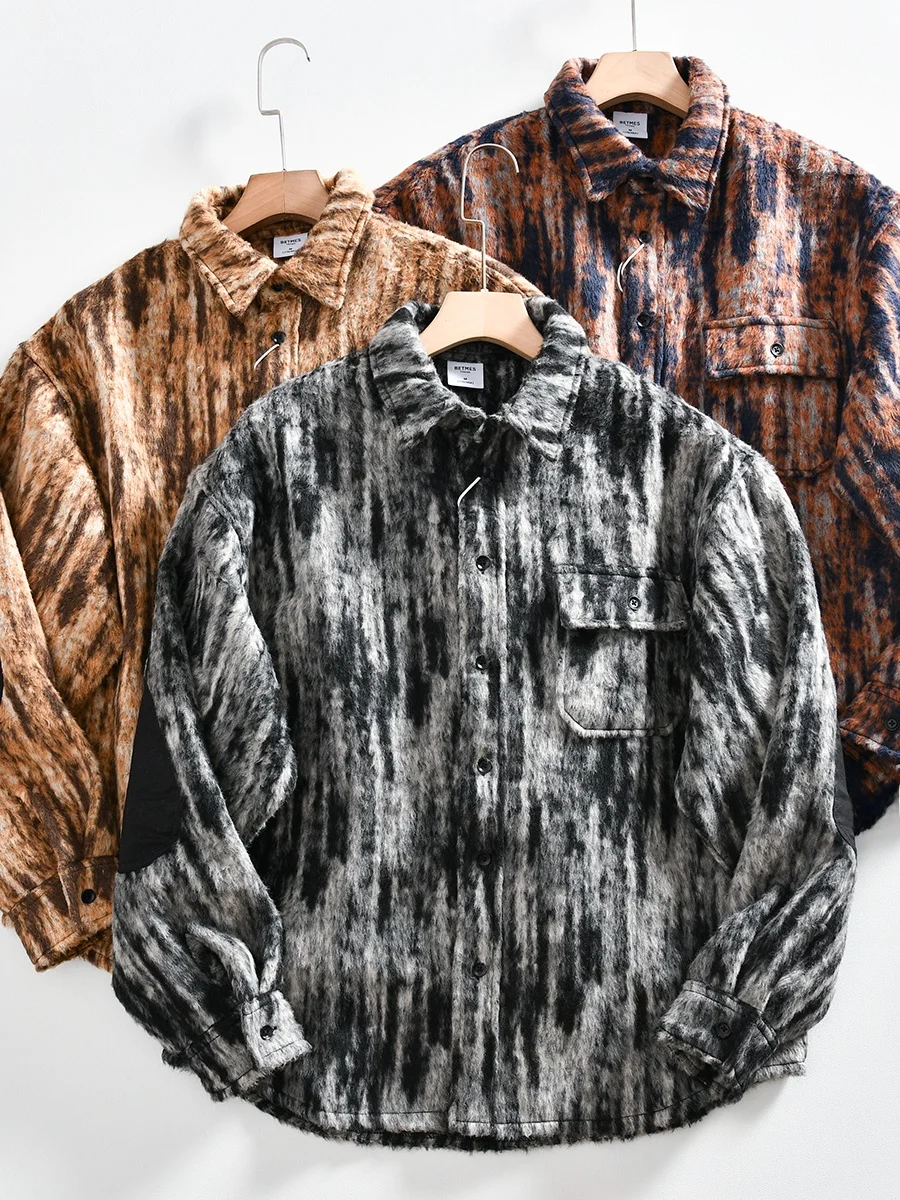 

Retro American Wool Blend Men's Casual Loose Fit Woolen Shirt Jacket Fashionable Autumn Winter Outerwear Polyester 90% Wool 10%