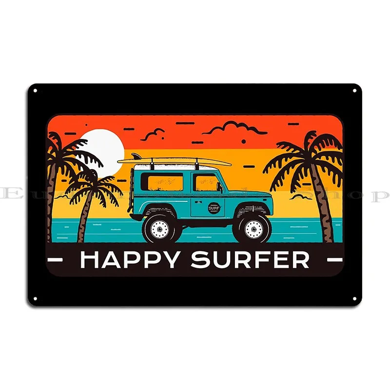 Happy Surfer Blue Defender Summer Beach Sea Ocean Waves Metal Plaque Poster Painting Personalized Living Room Tin Sign Poster