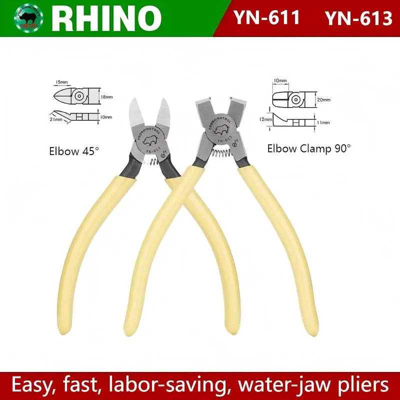RHINO YN-611 YN-613 6 Inch 45°/90° Angled Bent Jaw Sprue Nippers, Flat Slant Side Cutting Pliers