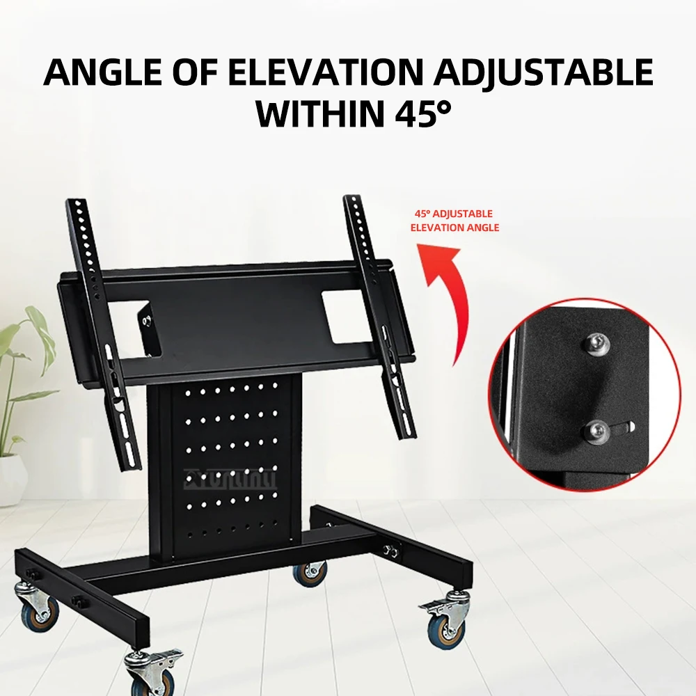 Supporto TV corto universale Carrello da pavimento da 32-65 pollici con gancio TV ad angolo di 45 gradi regolabile