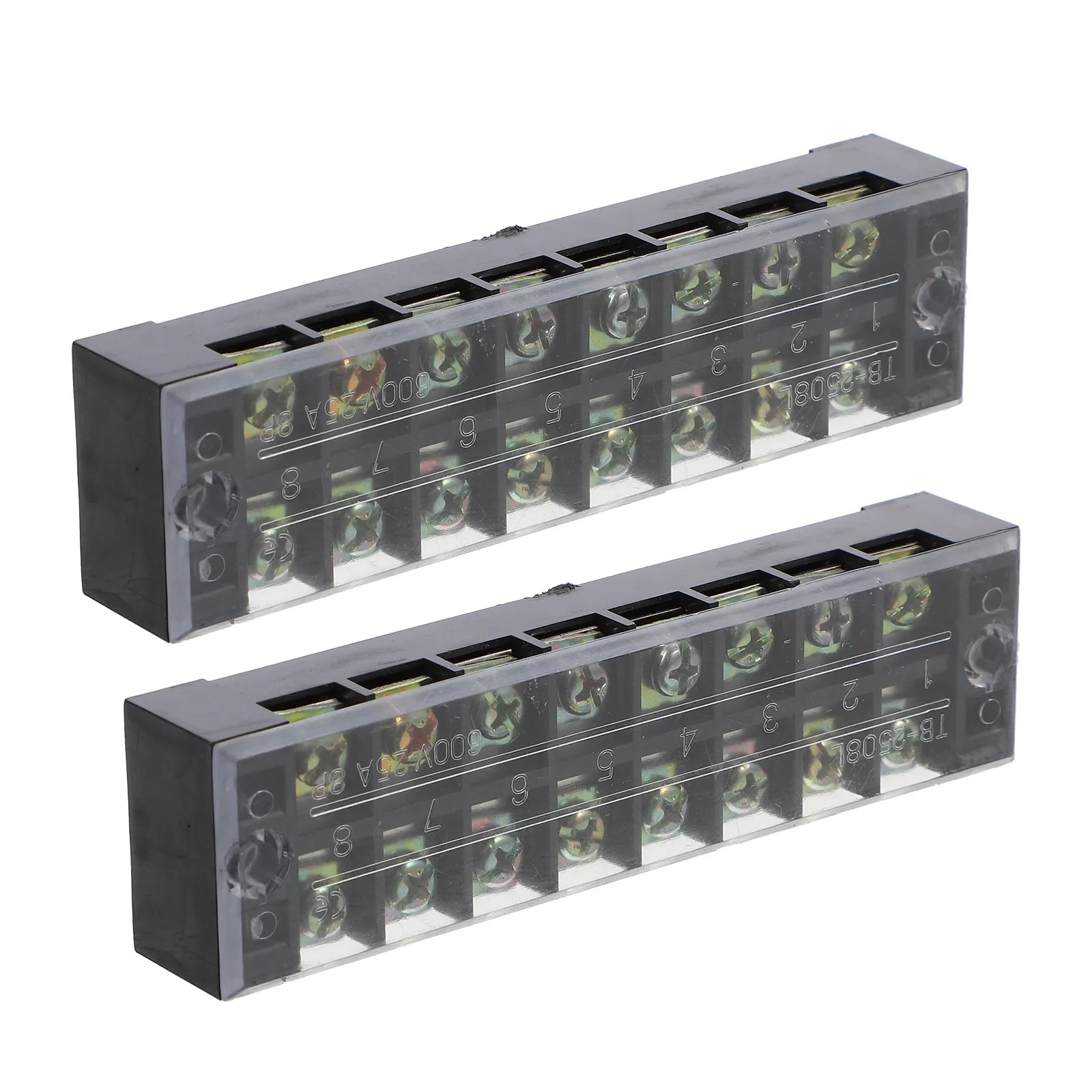 2Pcs Dual Row 10 Position 600V 25A Screw Terminal Strip Block with Protective Cover Pre-Insulated Copper Bus Bar for Clean