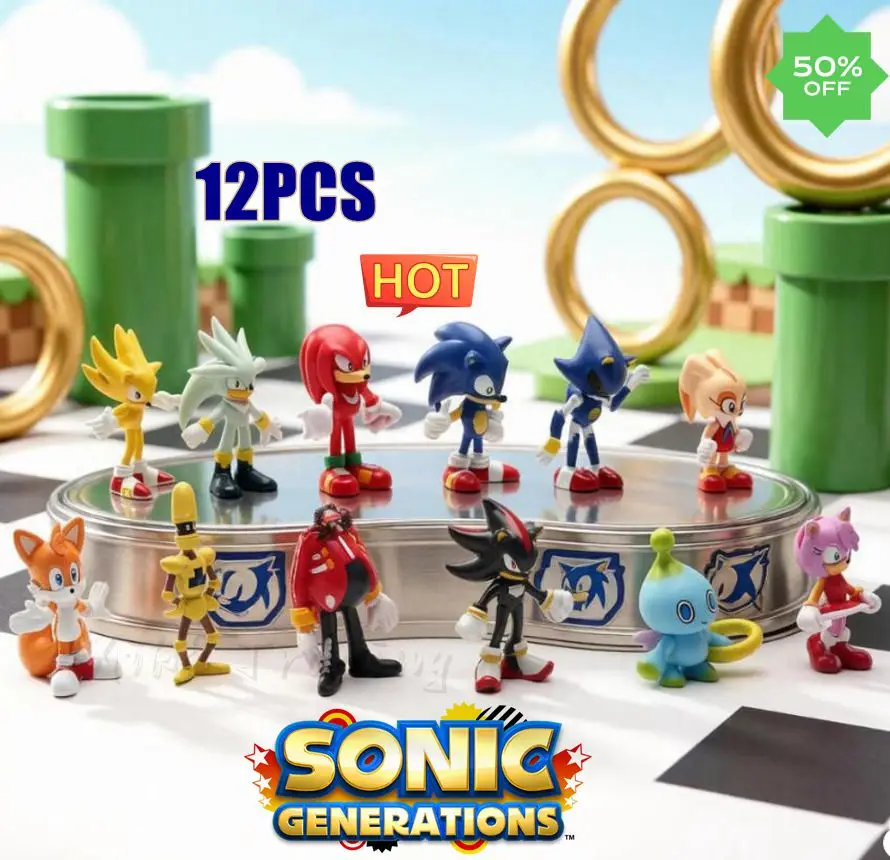 12 Figuras de PVC de Sonic, Decoraciones para Pasteles, Personajes de Anime, Sonic, Tails, Knuckles, Amy, Shadow, Rouge, Regalos de Cumpleaños para Niños