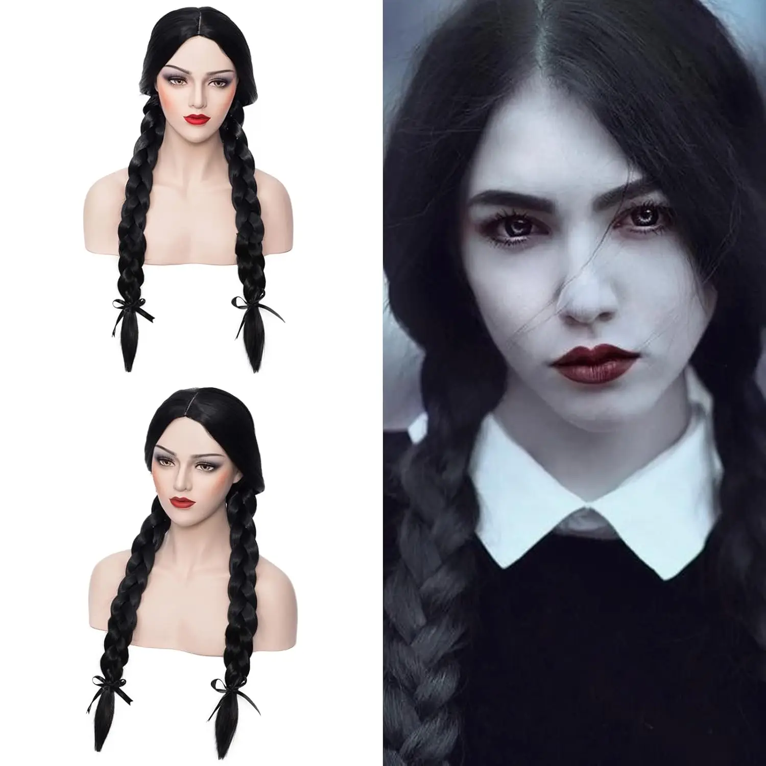 

Черный вьющийся парик, термостойкое волокно, парик для девочек и женщин, Хэллоуин, косплей, повседневная вечеринка