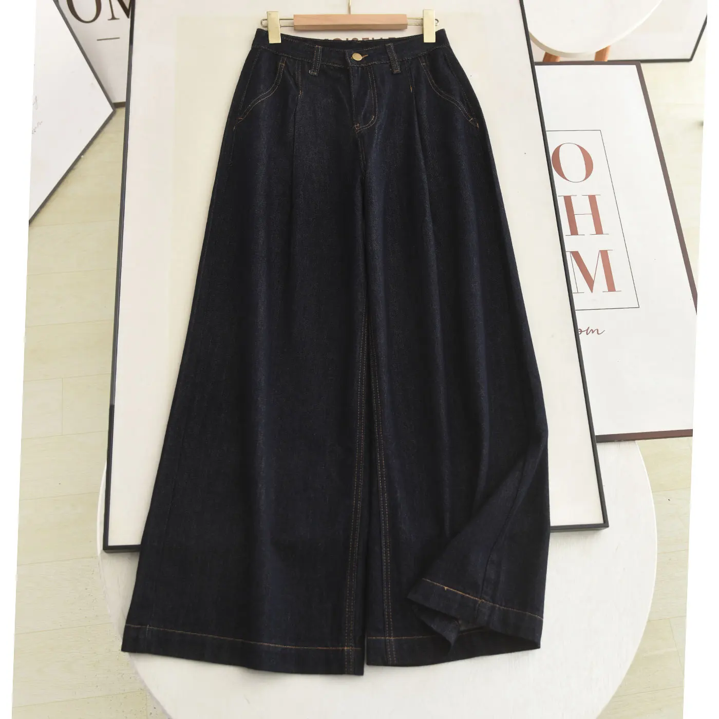 

Loose High Waist Blue Jeans Women's Autumn Faion plus Size Wide Leg Pants Comfortable Fit Straight Cut Trousers