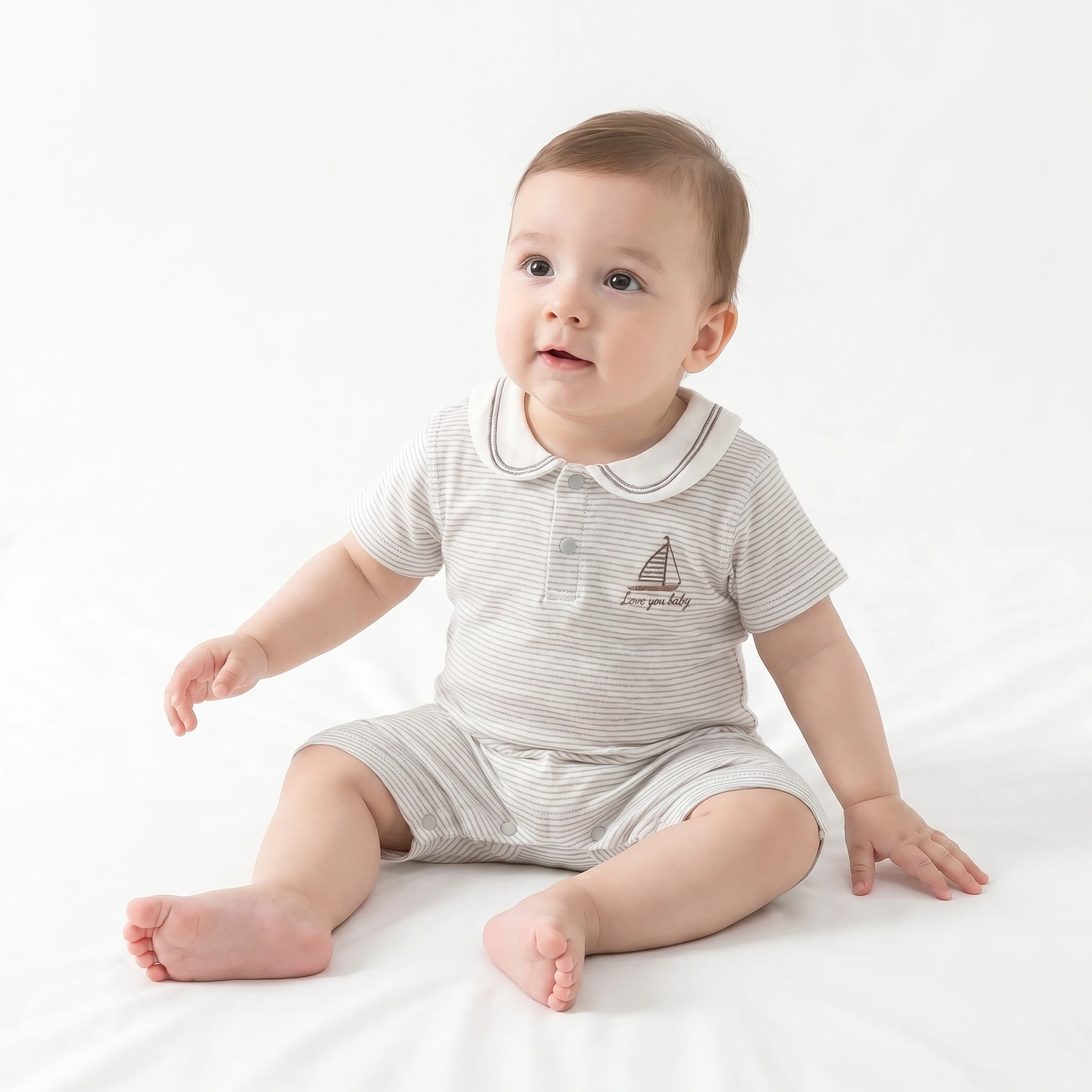 Body de verano para bebé de 0 a 2 años, con estampado de velero, cuello Peter Pan, ropa de una pieza a cuadros para niños pequeños, mono suave para bebés