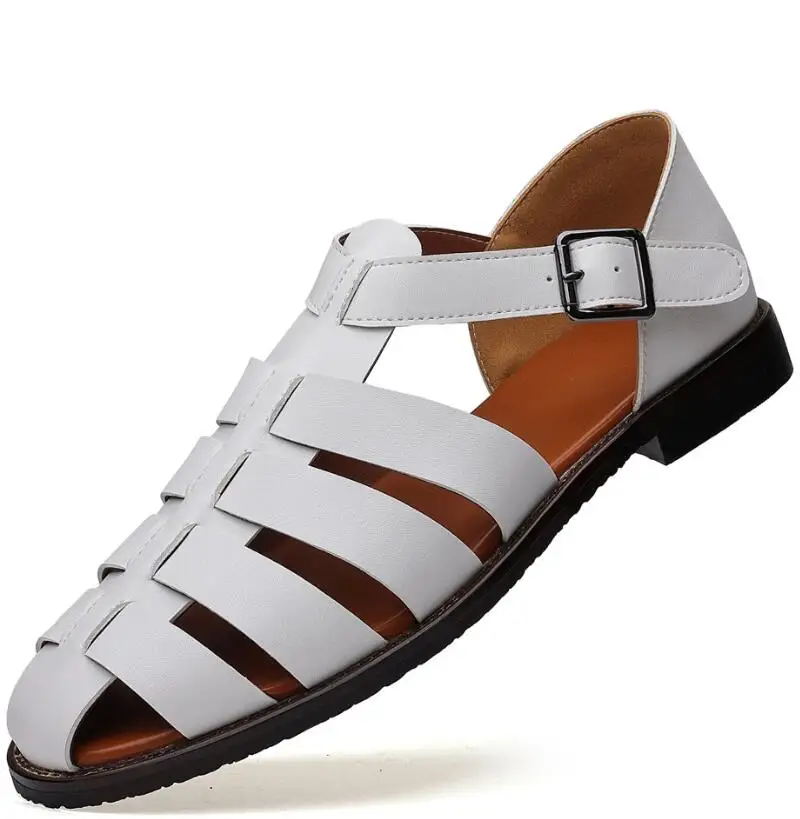 

2025 Summer Stylish Sandals for Man Leather Roman Shoes Fashion Mens Business Dress Casual Comfortable Beach Footwear Flats