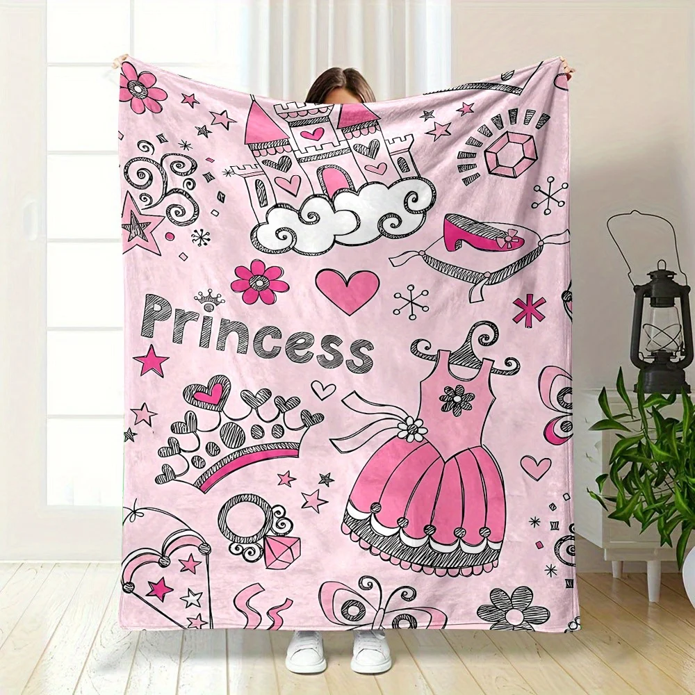 Pink Cartoon Dreams Blanket Reversible Flannel Throw for Girls Room AllSeason Comfort Sweet Style Gift